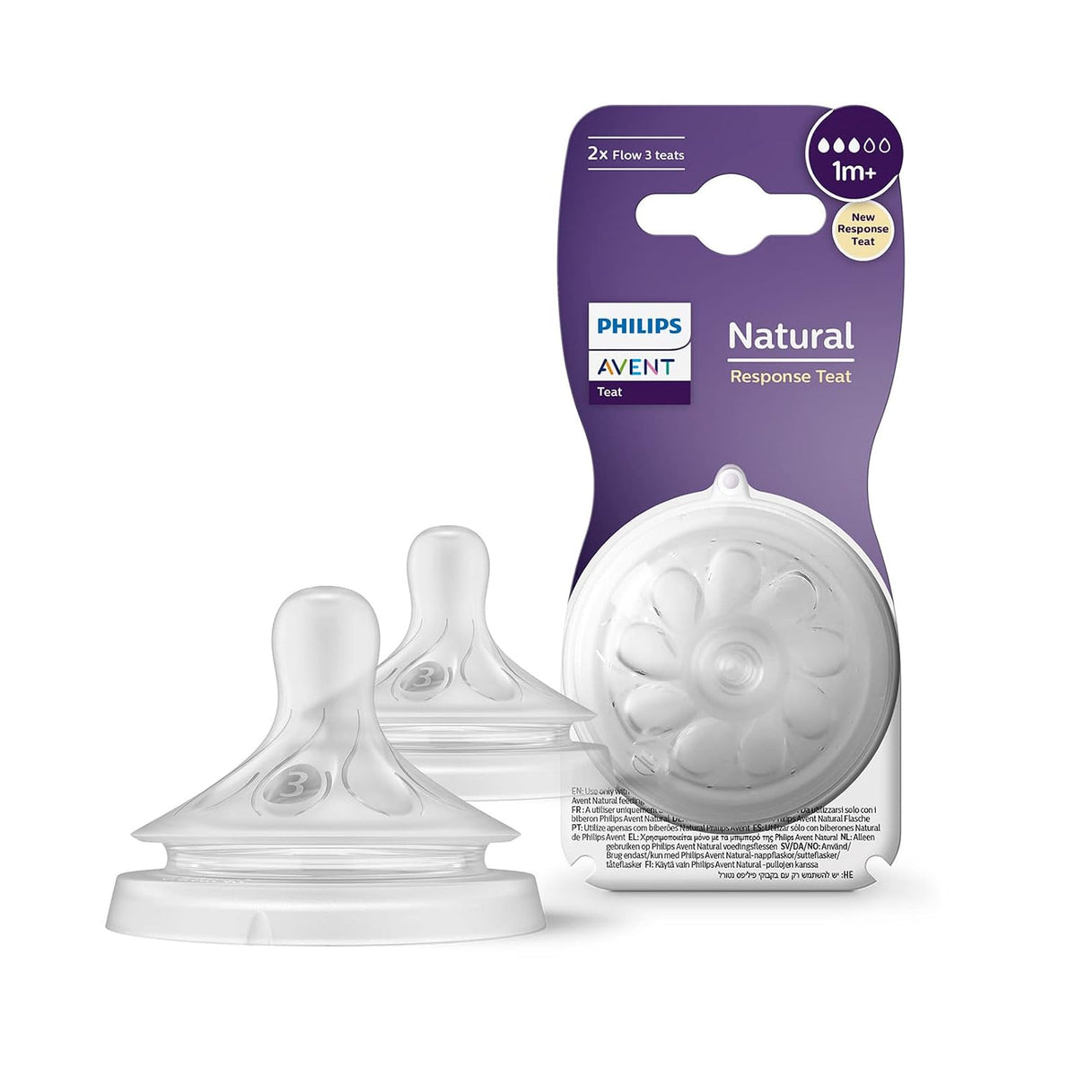 Philips Avent Natural Response Bottle Teat - 2 x Baby Bottle Flow 3 Teats for Newborn Babies, 1+ Months (SCY963/02)