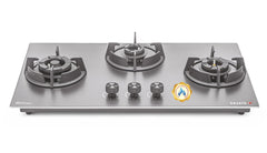 Sujata Hob Gas Stove 4 Burners Glass Top | 5 Years Warranty | 4 Burner Gas Stove Glass Top Auto Ignition, CookTop cum Hob Top, LPG & PNG Compatible, Brass Burner(Palladium FFD Auto Ignition - Black)
