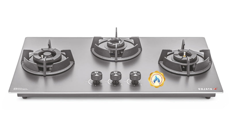 Sujata 5 Burner Gas Stove Glass Top | 5 Years Warranty | Gas Chulha, Auto Ignition Gas Stove, CookTop cum Hob Top, LPG & PNG Compatible, Brass Burner (Palladium FFD Auto Ignition Black)