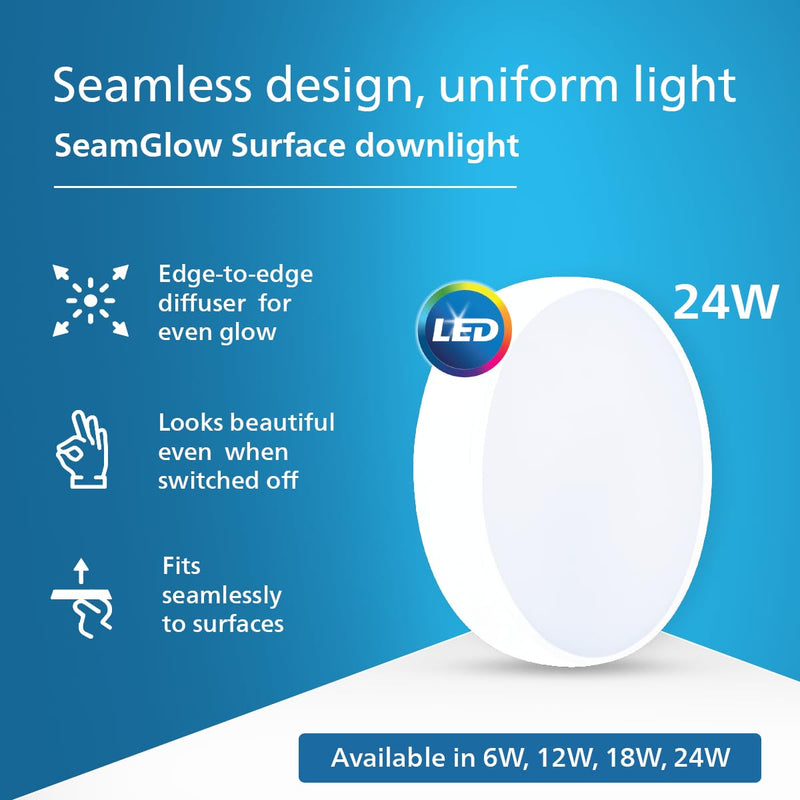 Philips 24W SeamGlow Round LED Surface Downlight