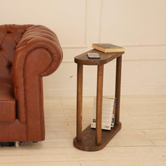 Walnut Wood Round End Table | Oval Bedside Coffee Table for Living Room | Handmade Rustic Furniture for Home De