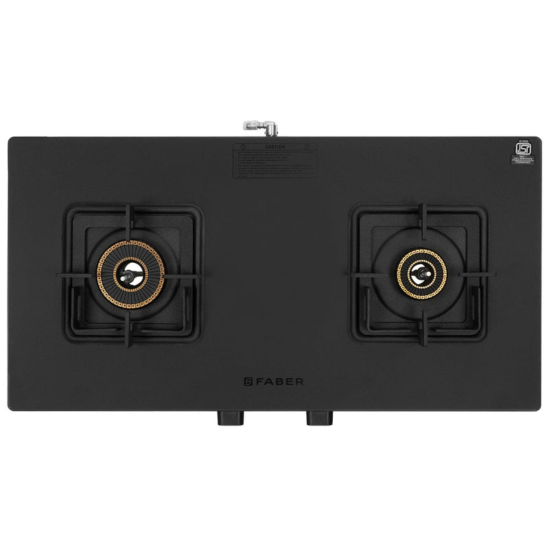 Faber 2 Burner 70Cm Cooktop |Auto Ignition| |Metal Knobs| MS Diamond coated Pan Support | Matt Black Glass Finish |5 Yrs