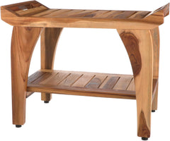 Teak Wood Shower Bench - Waterproof, Durable, Compact Spa Stool for Indoor & Outdoor Use - Non-Slip Rubber Feet