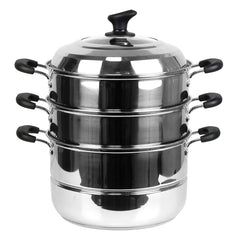 Non Electric Momo Steamer Stainless Steel Cookware 3 Tier with Lid Induction Base/Gas Burner Momo maker, Pasta Steamer, Vegetable Steamer, Momo Steamers, Rice Steamer 32 cm