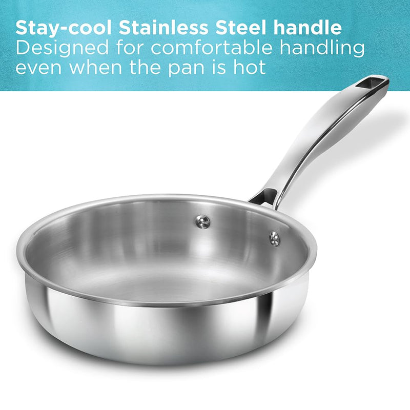 Hawkins Pro 18 cm Frying Pan, Triply Stainless Steel Fry Pan with Stainless Steel Handle and Stainless Steel Lid, Silver (PSF18S)
