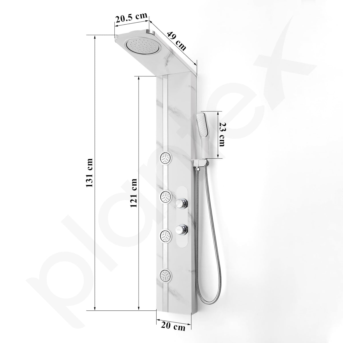Plantex SS-304 Marble Textured Shower Panel for Bathroom with Showerhead/Hand Shower with Hose Pipe & Clamp/Body Massage Jets/Bathroom Shower System -(KM-8099)-3