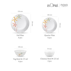 La Opala Novo Collection Opal Glass Crockery | for Family of 6 | Dinner Set 20 pcs Autumn Flower | Plates & Bowls for Dining | Microwave Safe | 100% Vegetarian | Extra Strong | Light & White