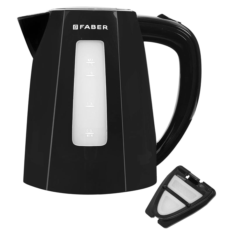 Faber Electric Kettle,FWK 1.7Litres BK boiler for Water,Transparent water gauge, detachable filter for easy cleaning, de