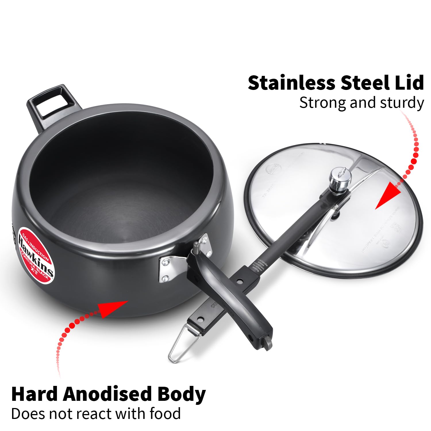 Hawkins 6.5 Litre Contura Black XT Pressure Cooker, Hard Anodised Inner Lid Cooker, Induction Cooker, Black (CXT65)