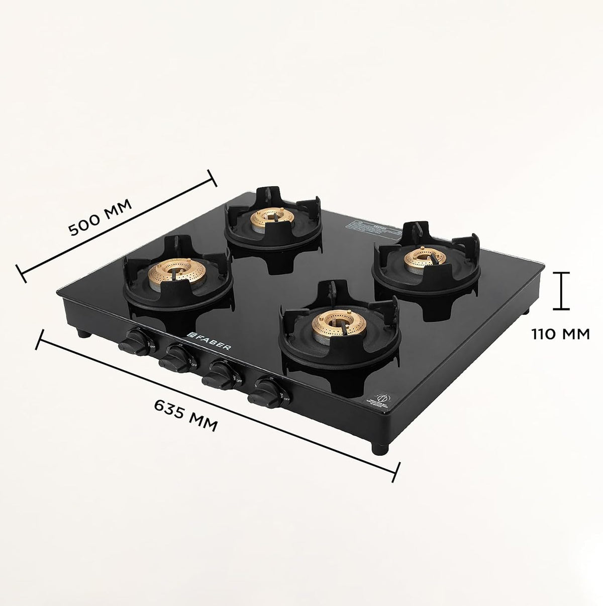 Faber 4 Burner Auto-Ignition Cooktop| ONYX AI 4BB BK |Black ABS Knobs| Brass Burners| Cast Iron Pan Support| Black Glass