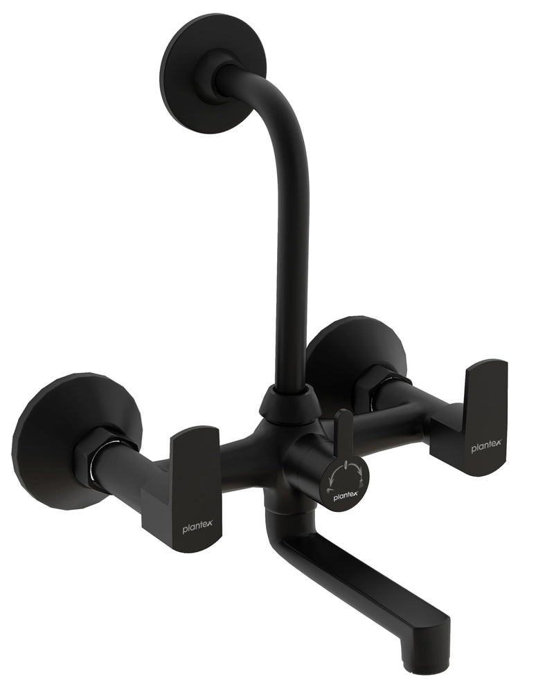 Plantex Wall Mixer for Bathroom 2 in 1 with L-Bend Connecter for Overhead Shower with Brass Spindles/Wall Mixer with Nickel Chrome Mirror Finish/Teflon Tape and Wall Flange-(Saga-blk)-1