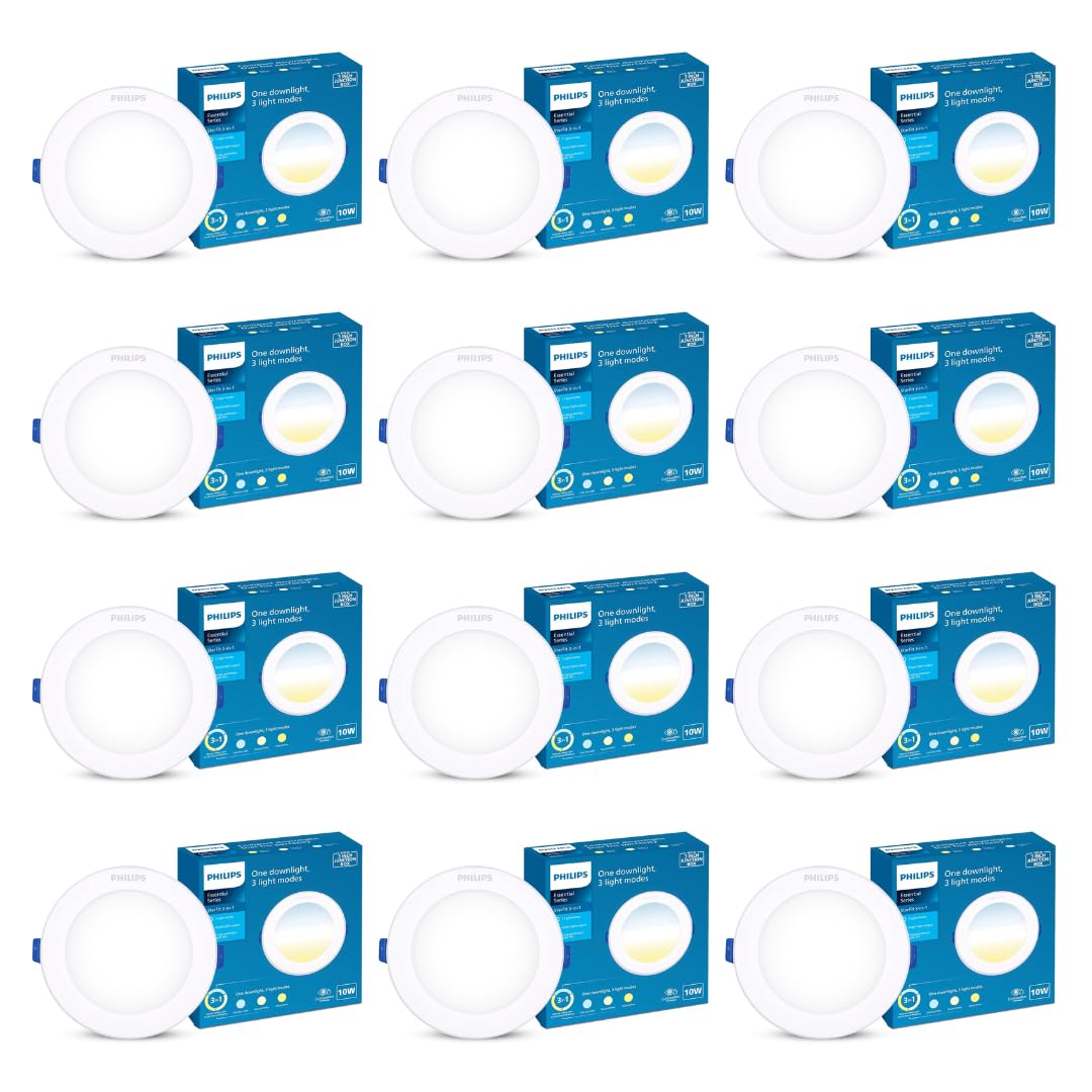 Philips polycarbonate 10-watt 3 Colours in 1 LED Downlighter (Pack of 12)