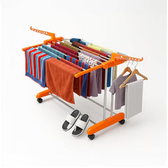 HOUZA Stainless Steel Clothes Drying Stand | 3 Layer Foldable Cloth Dryer Stand with Wheels | 6 Foldable Wings - Orange
