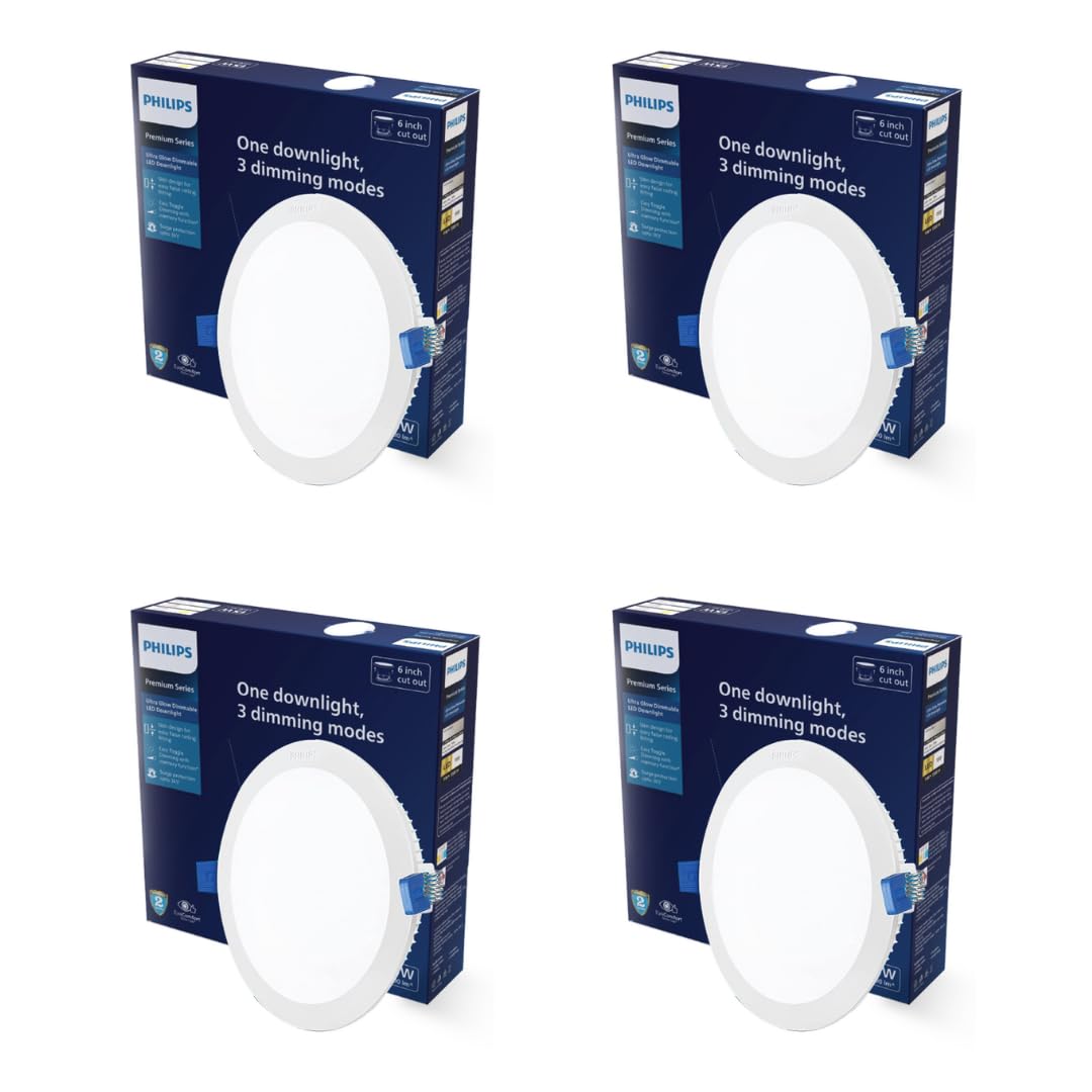 Philips Ultra Glow Dimmable 15-watt Round Ceiling Light (Pack of 4) (Natural White, B0DQ5QCX22)