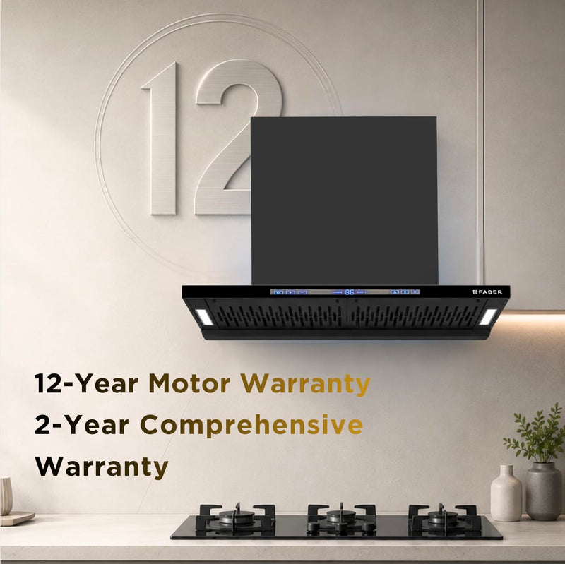 Faber SLIMX 90cm 1500m³/hr BLDC Autoclean Filterless T-Shape Chimney||Built In Oil Collector|Touch & Gesture Control|12Y
