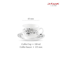 La Opala Diva, Opal Glass Crockery | Coffee Cup & Saucer Iris, Set of 12 | Mystrio Black, 100 ml | for Tea & Coffee | Microwave Safe | 100% Vegetarian | Extra Strong | Super Light | Super White