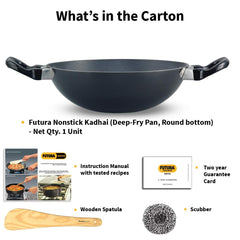 Hawkins Futura 1.5 Litre Deep Fry Pan, Non Stick Kadai, Round Bottom Kadhai, Small Non Stick Kadai, Black (NK15)