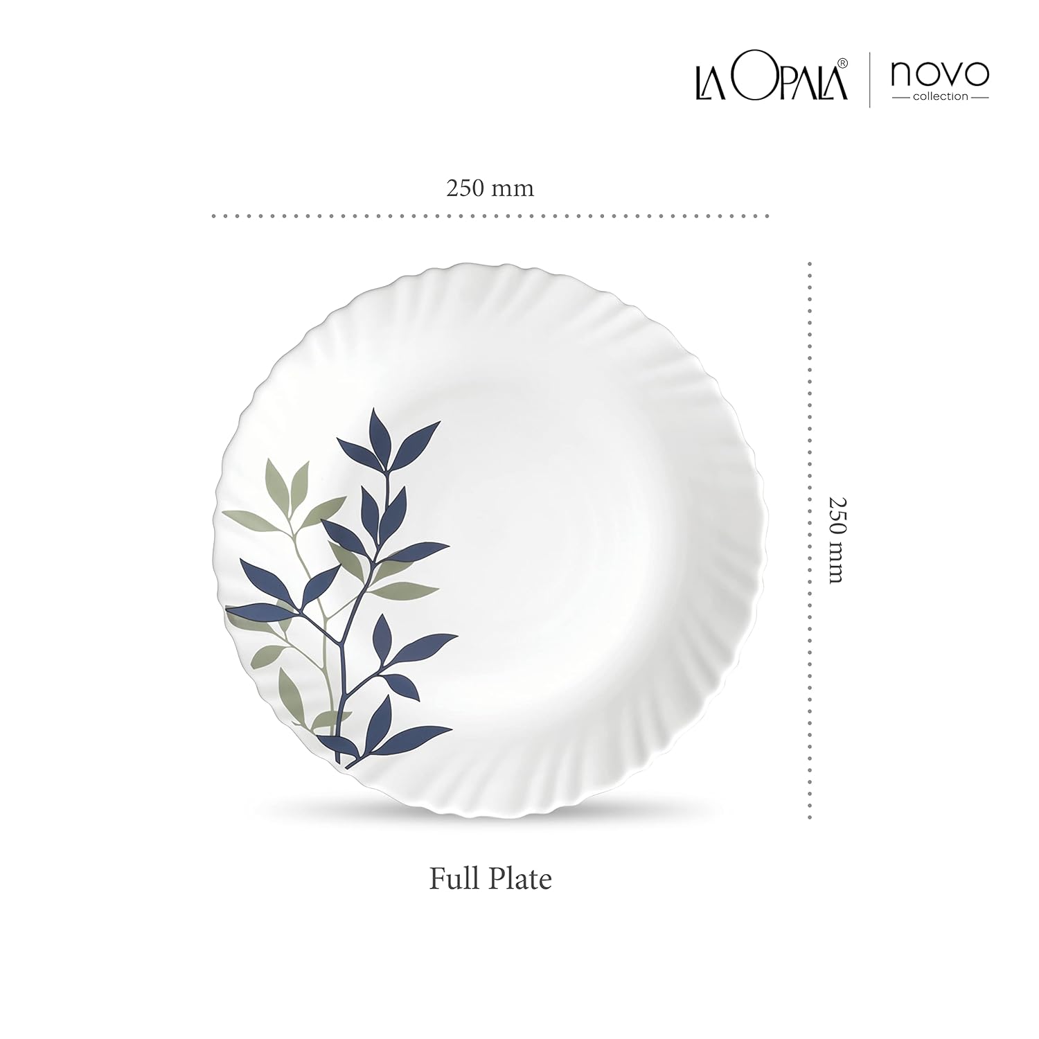 La Opala Novo Collection, Opal Glass Full Plate Set 6 pcs, Silken Charm, White, Medium