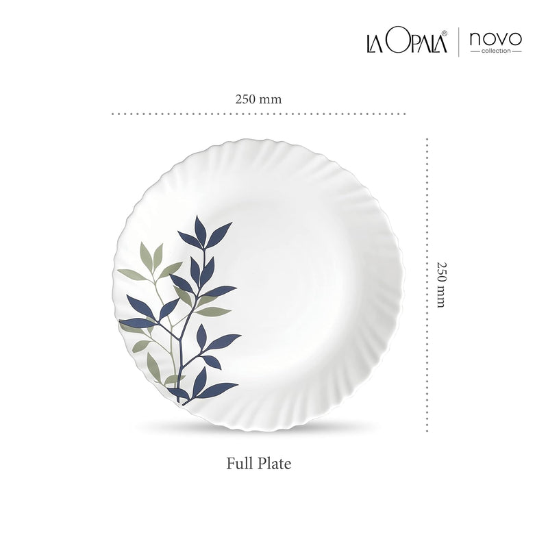 La Opala Novo Collection, Opal Glass Full Plate Set 6 pcs, Silken Charm, White, Medium