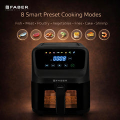 Faber 6L 1500W Digital Air Fryer | Fry, Bake, Roast | 85% Less Oil, 200°C Swirl Heating Technology |8-Preset Menu|View W