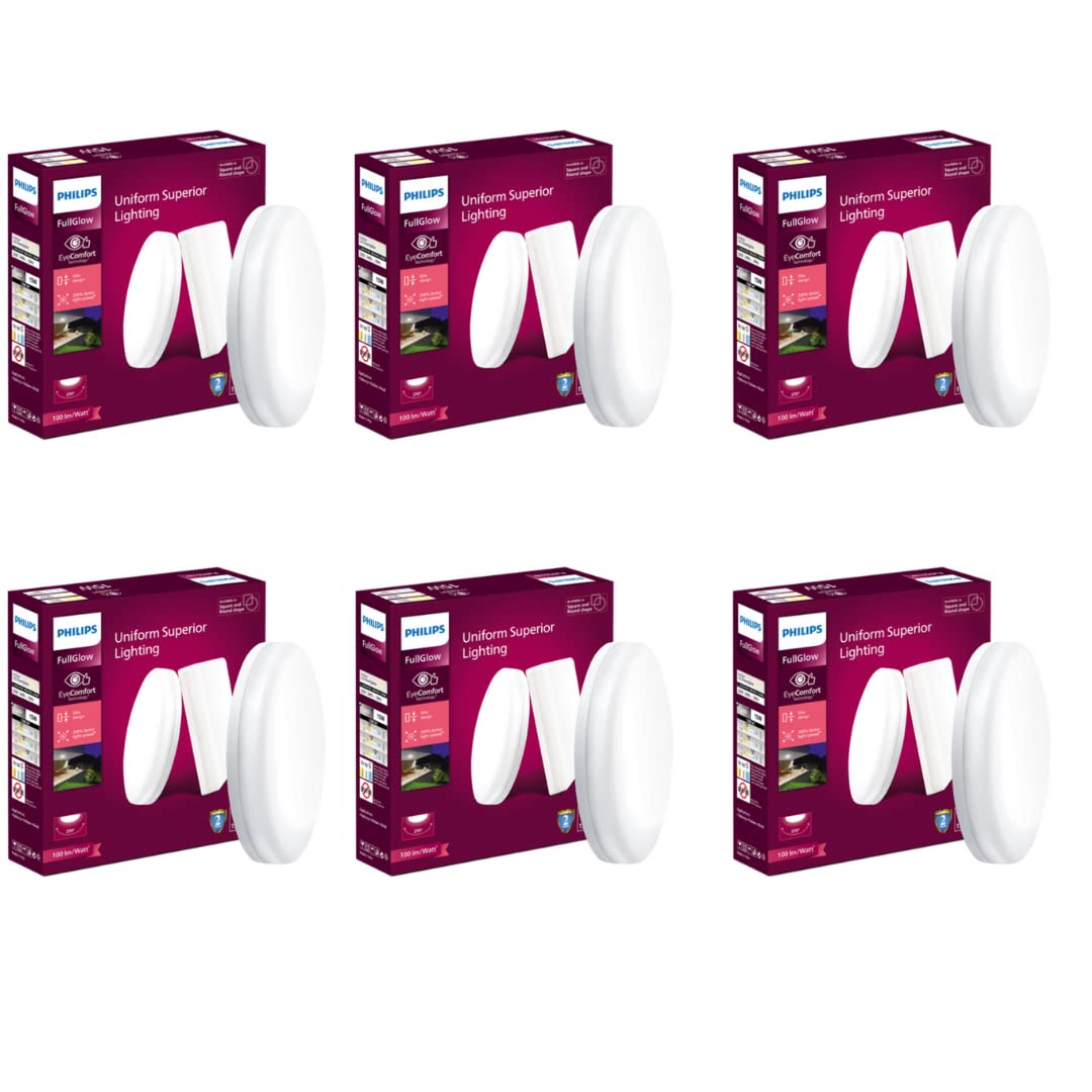 Philips Rimless Full Glow 15-watt Round LED Surface Downlighter (Pack of 6)