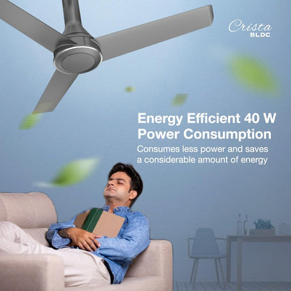 Havells 1200mm Crista BLDC Motor Ceiling Fan | Premium Finish with RF Remote, 100% Copper, Upto 60% Energy Saving | Low Noise: 55dB, 2 Year Warranty, Dust Resistant | (Pack of 1, Slate)