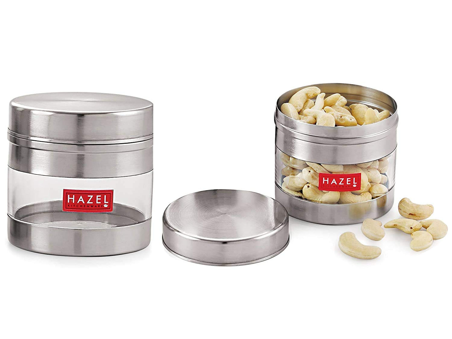 HAZEL Stainless Steel Kitchen Containers| 1 Ltr Each Transparent Kitchen Container Set with Matt Finish | Multipurpose Storage Box for kitchen containers, Set of 6