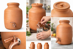 Classic Natural Clay Water Camper with Metal Tap | Handcrafted Terracotta Water Dispenser Pot | Keeps Water Naturally Cool | Eco-Friendly Earthen Matka for Home, Kitchen & Office (12 Liter)
