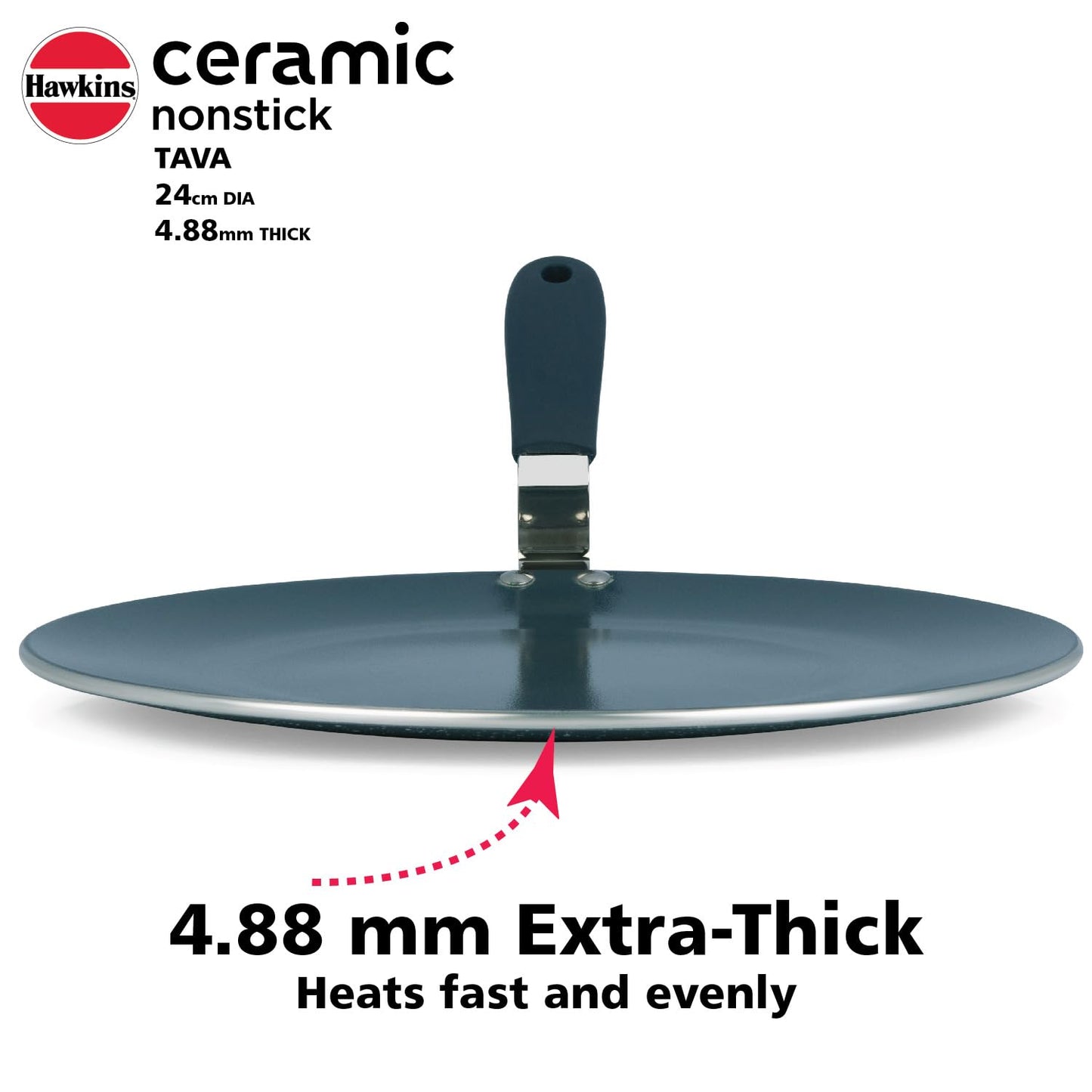 Hawkins Ceramic Nonstick Tava, 24 cm Diameter, Induction Paratha Tawa, Granite Griddle (ICT24)