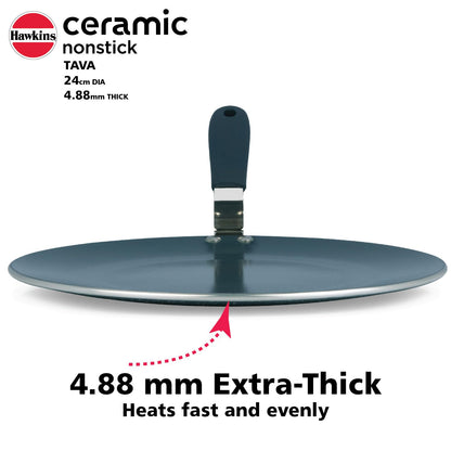Hawkins Ceramic Nonstick Tava, 24 cm Diameter, Induction Paratha Tawa, Granite Griddle (ICT24)