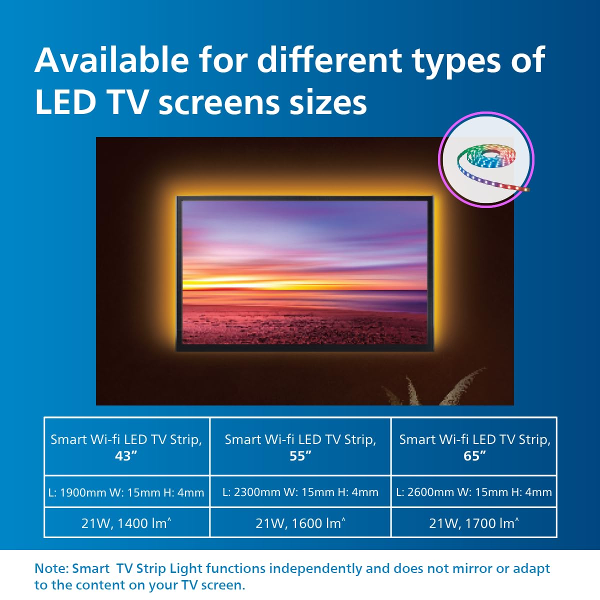 Philips Wi-Fi Smart LED TV Strip Light with Music Sync, Voice Control & Dimmable Feature (Pack of 2)