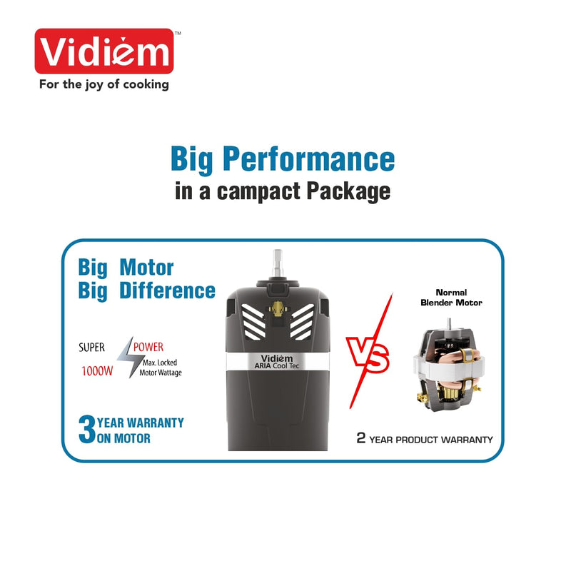 Vidiem Vita Spice 500 W Personal Blender/Mixer/Grinder/Smoothie Maker | 22000 RPM Aria CoolTec Motor | 3 Jars (500 ml + 