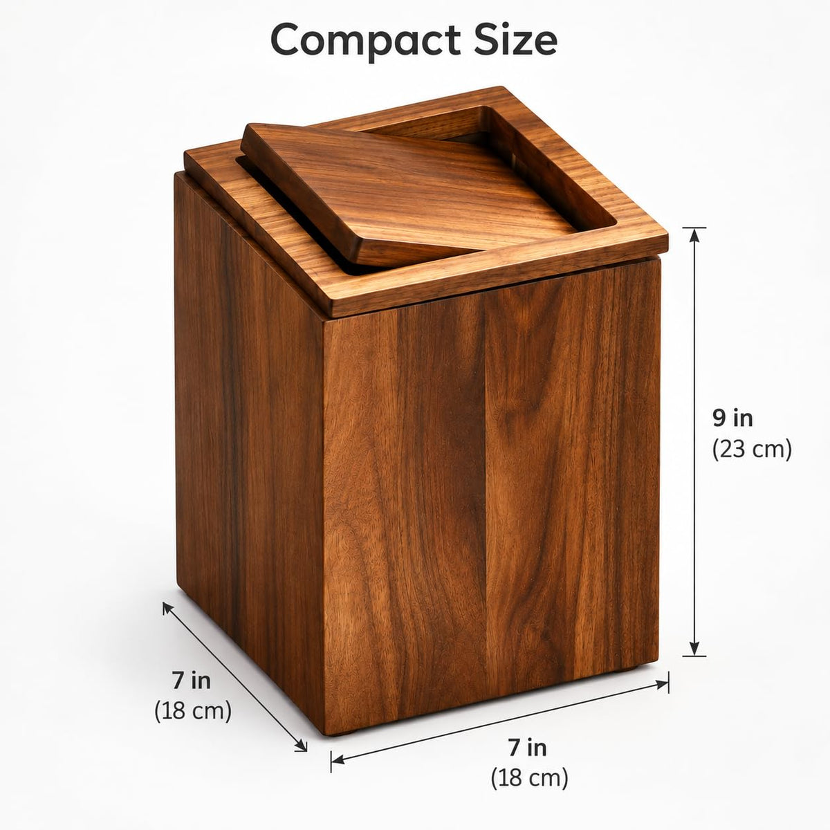 Solid Wood Trash Bin – Rustic Wooden Dustbin for Bathroom, Kitchen, Office, Living Room – Compact Waste Basket 