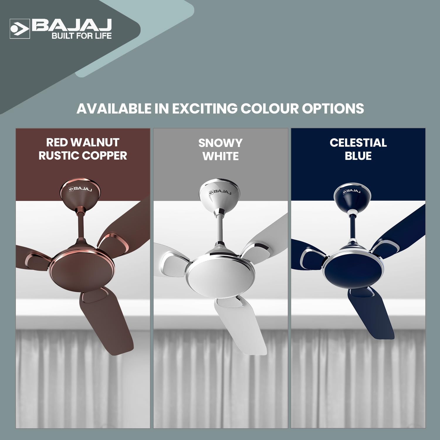 Bajaj Trendy EE 1200 Mm Ceiling Fan | Energy Efficient With BEE 1-Star Rated | 2 Years Warranty【Walnut & Rustic Copper 】