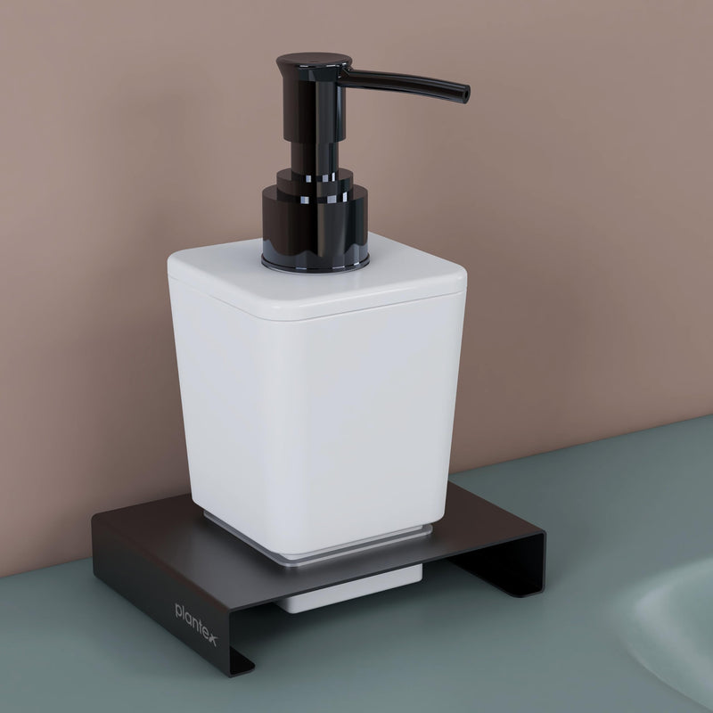 Plantex Shampoo Dispenser/Stainless Steel and ABS Soap Dispenser for Bathroom/Hand Wash Dispenser/Bathroom Accessories - Table Top (Black & ABS)-1