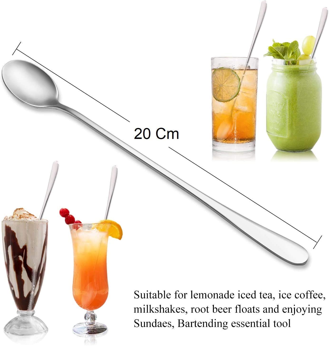 Dynore Stainless Steel 4 Pcs Soda Spoons/Horlicks Spoon/Milkshake Spoon/Bar Spoon 8 inch- Set of 4