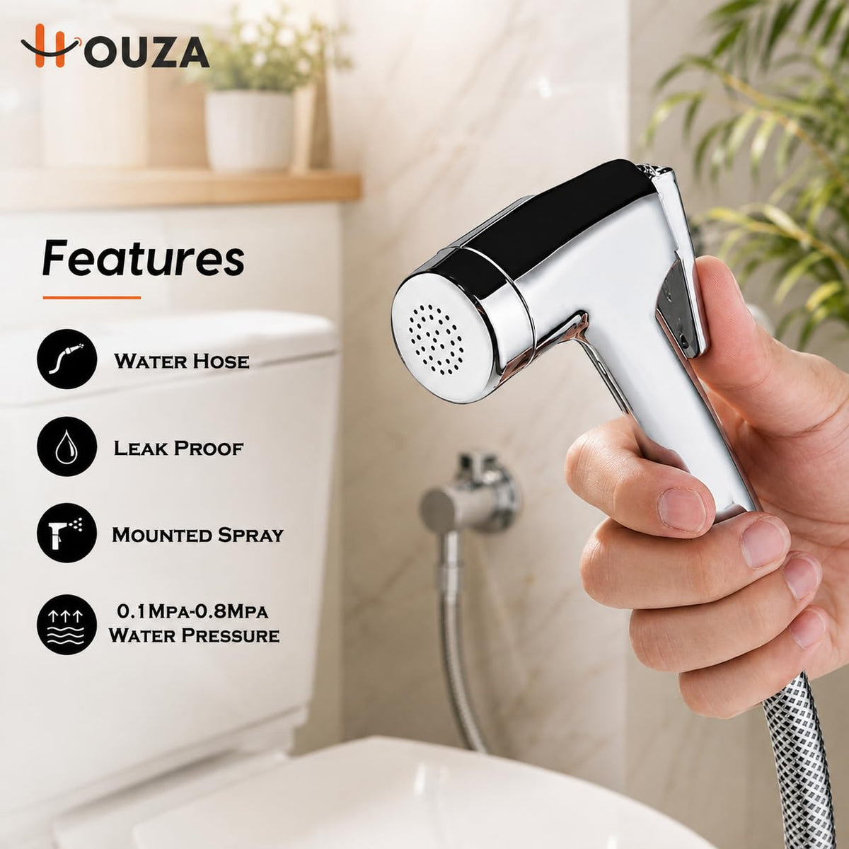 HOUZA Jaguar ABS Health Faucet Without Hose Pipe and Wall Hook | Jet Spray for Toilet | Jet Spray Gun | Health Faucet Gun Only (Chrome Finish)