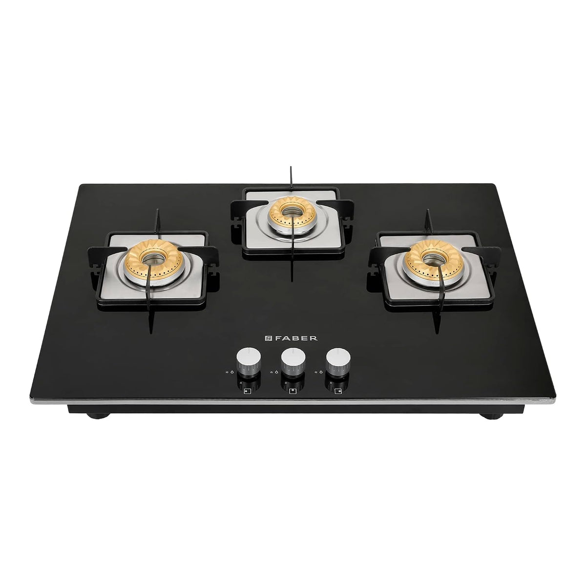 Faber Hob/Hobtop 3 Brass Burner, Electric Auto Ignition, Glass Top(HOB Orion 753 HD BB EBK) Black