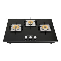 Faber Hob/Hobtop 3 Brass Burner, Electric Auto Ignition, Glass Top(HOB Orion 753 HD BB EBK) Black