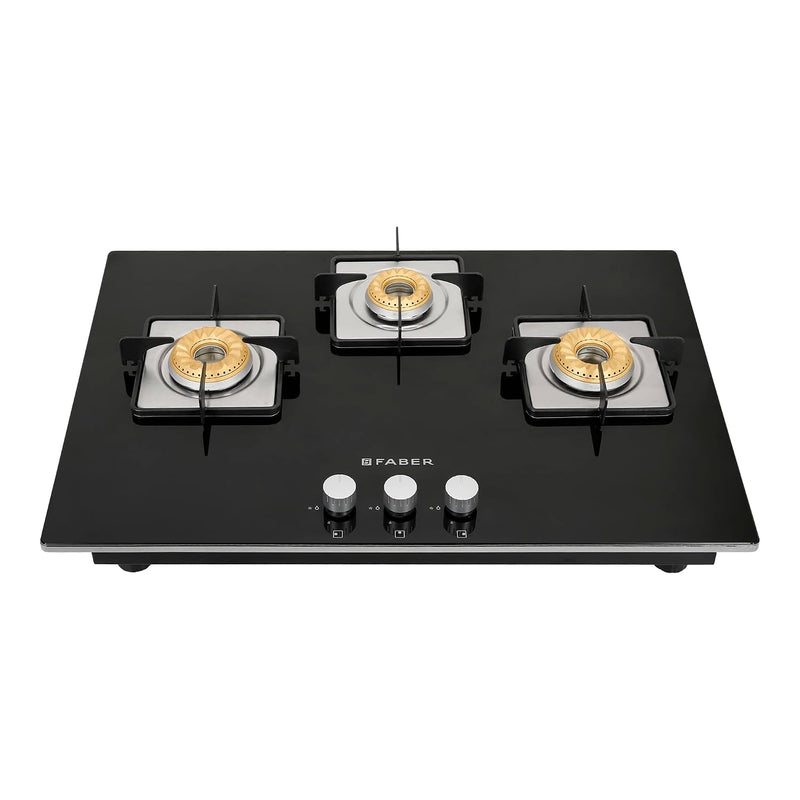 Faber Hob/Hobtop 3 Brass Burner, Electric Auto Ignition, Glass Top(HOB Orion 753 HD BB EBK) Black