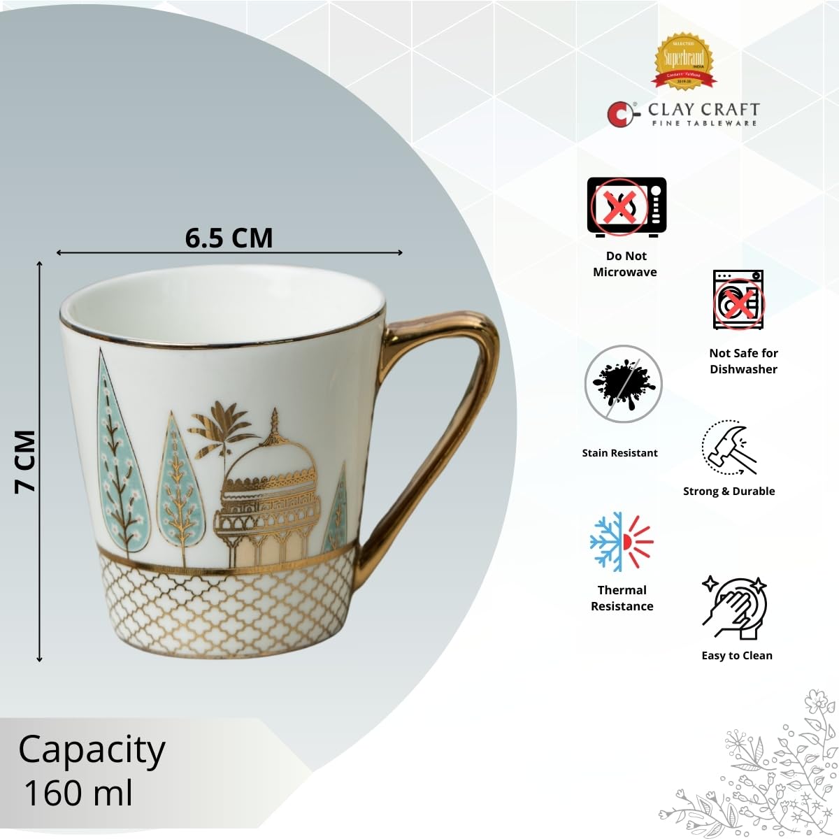 Clay Craft Fine Ceramic Rock Coffee Mug Set of 6-160 Ml Each, Mugs for Coffee, Cups Set, Ideal for Gifting, Perfect for Home & Office, Elegant Ceramic Tea Cup Set (E609)