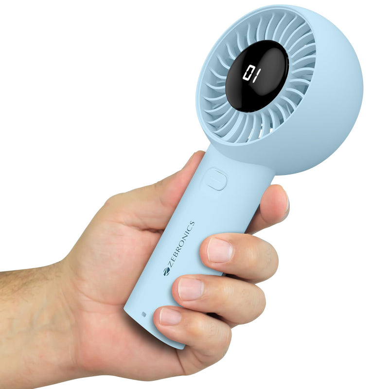 Zebronics Heat Buster 200, Portable Hand Fan, Upto 12h Backup, 3600mAh Rechargeable Battery, 5 Speed Modes, Upto 5.9m/s Airflow, LED Display, for-1