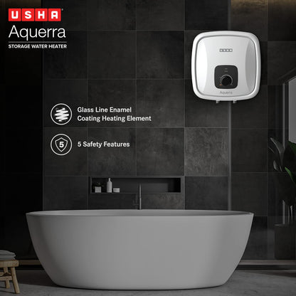 Usha Aquerra 25 Litre 5 Star Storage Water Heater (White), Wall Mounting