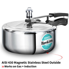 Hawkins 3 Litre Tri-Ply Pressure Cooker cum Pan, Triply Stainless Steel Inner Lid Cooker, Pan, Silver (SSTPP3)