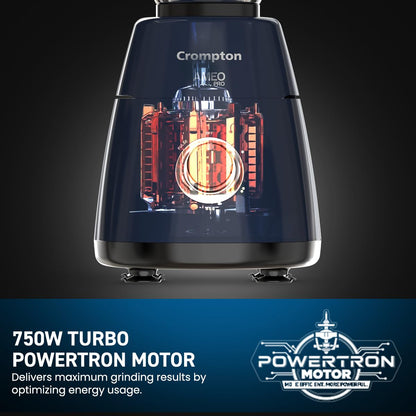 Crompton Ameo Pro 750W 3 Jar | Mixer Grinder | MaxiGrind | Motor Vent-X Technology |3 Stainless Steel Jars and 1 Juicer Jar | Black & Blue