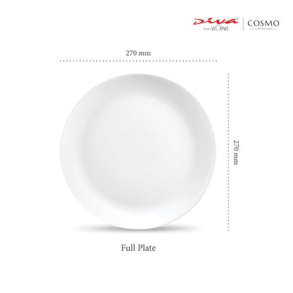 Diva by La Opala, Cosmo Collection, Opal Glass Full Plate Set 11" 6 pcs, Plainware, White