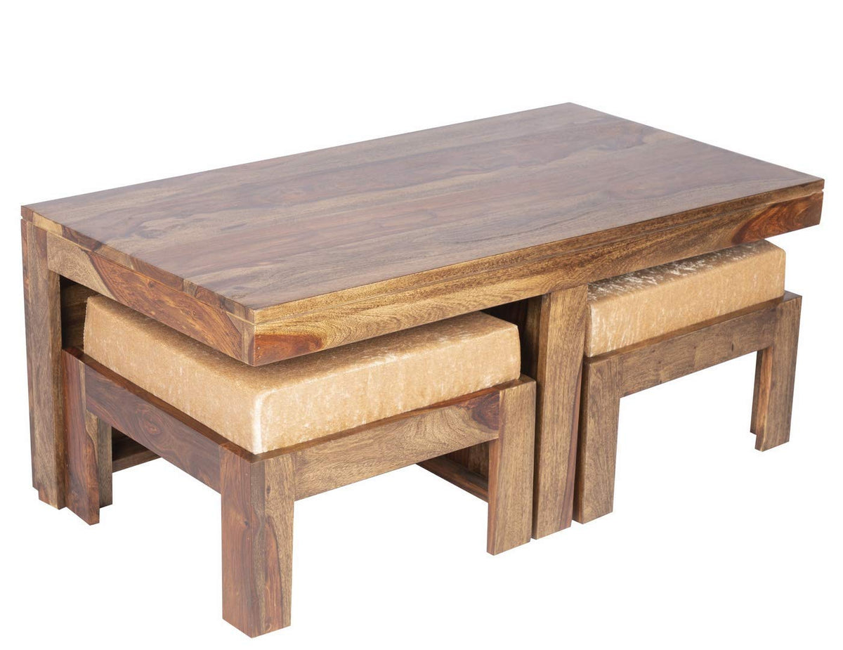 100% Solid Sheesham Wood 2 Seater Centre Table Set - Teak Finish ; Ivor | Centre Coffee Table