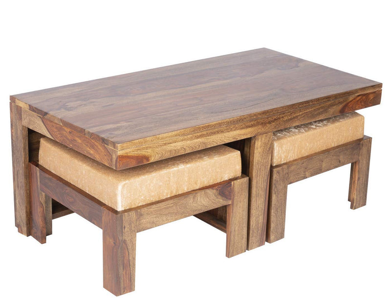 100% Solid Sheesham Wood 2 Seater Centre Table Set - Teak Finish ; Ivor | Centre Coffee Table