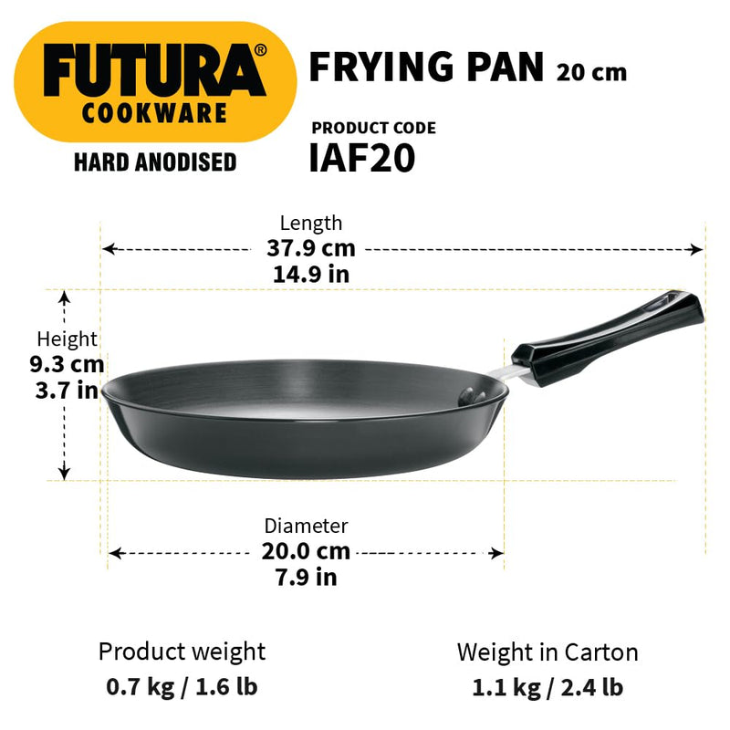 Hawkins Futura 20 cm Frying Pan, Hard Anodised Induction Fry Pan, Black (IAF20)