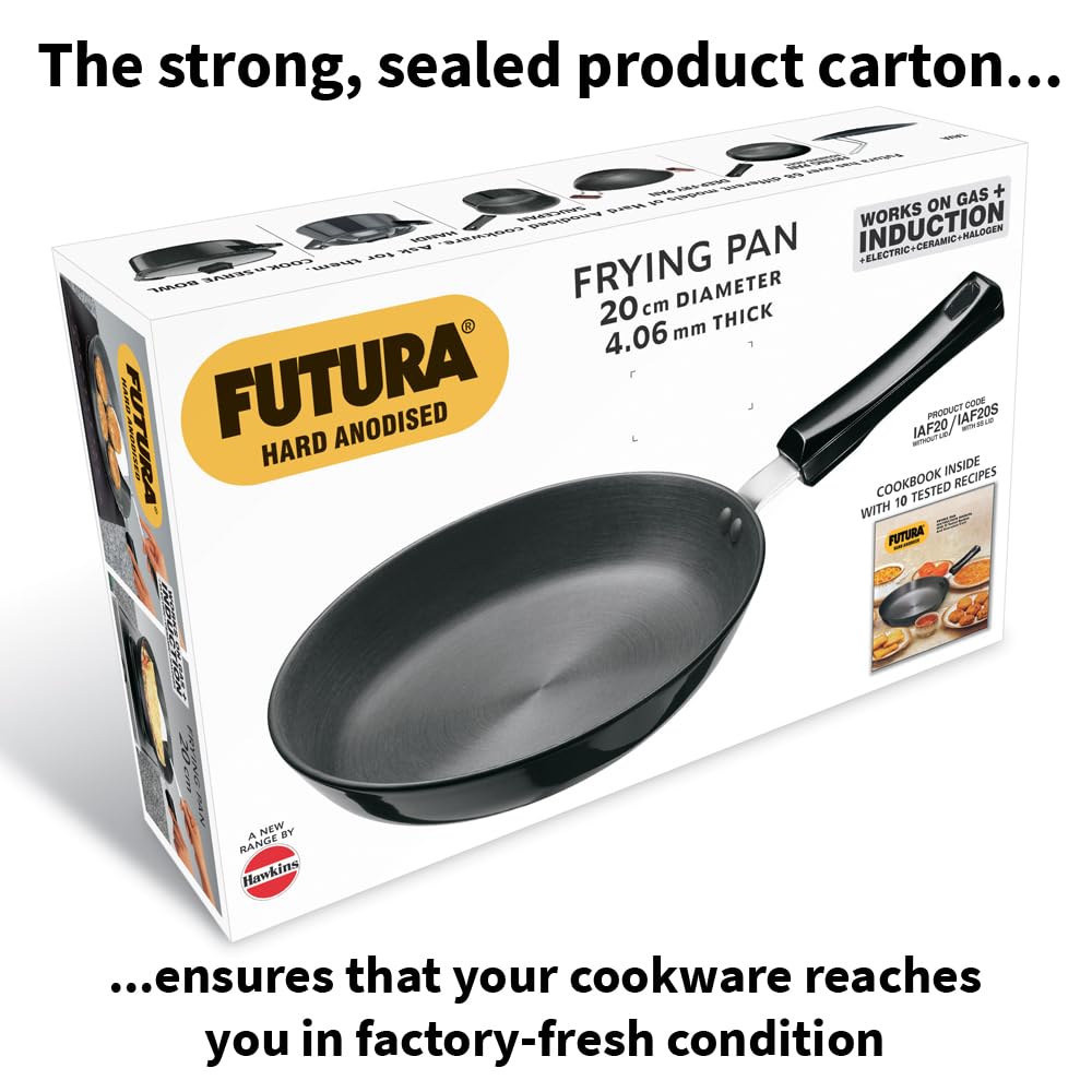 Hawkins Futura 20 cm Frying Pan, Hard Anodised Induction Fry Pan, Black (IAF20)